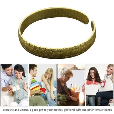 Goldener chinesischer Stil Messing Armreif Armreif Armband mit Segen Zeichen - Bild 1 von 4