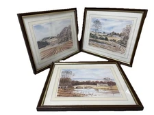 3 x Watercolour Landscape Prints George Griff Griffiths Framed 10.5” x 9”