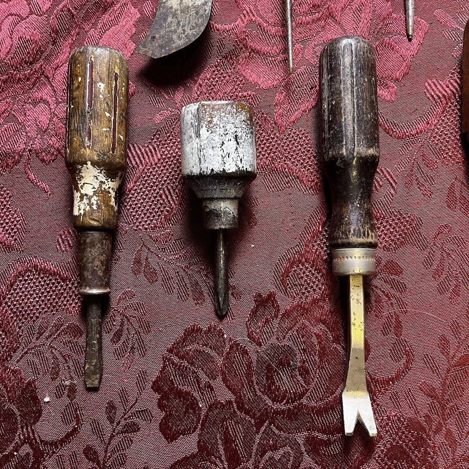 Antique Wooden Handled Hand Tools - Screwdrivers, Awl, Pick, Ect. Lot Of 10 - Image 2 of 4