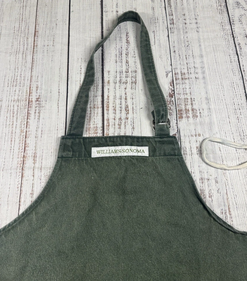 WILLIAMS SONOMA DENIM JEAN APRON GREEN COOK BAKE CHEF - Image 2 of 4