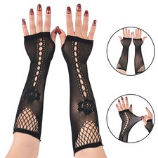 Mesh Arm Gloves Y2K Style Half Finger Gloves Long Sunscreen Sleeves Women Black  