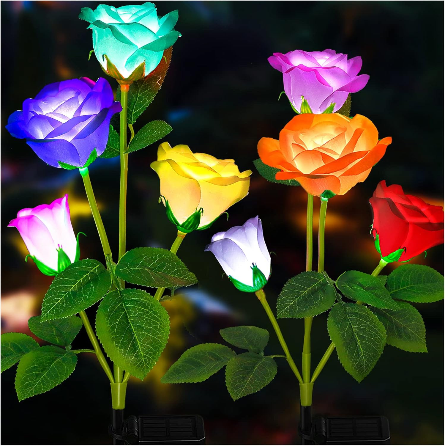 Solar Garden Lights 2 Pack- Upgraded Version Outdoor Light, 7-Color Changing Ros