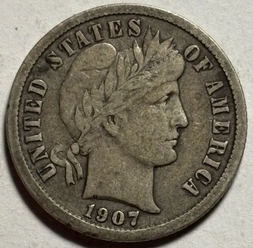 1907-D Barber Dime — VF Condition, Original Surfaces 🔥