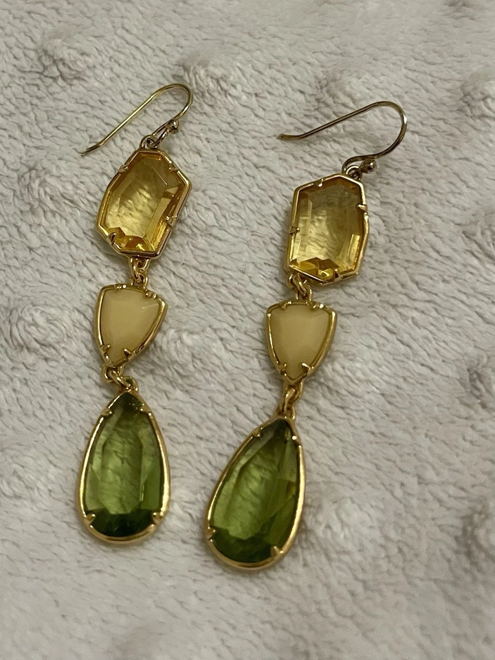 Stella & Dot Pippa Stone Triple Glass Crystal Gem Drop Dangle Earrings  — 第 2/2 张图片