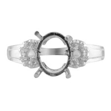 Semi Mount Ring Oval 7x9MM Three Stone Women Wedding Ring 925 Sterling Silver
