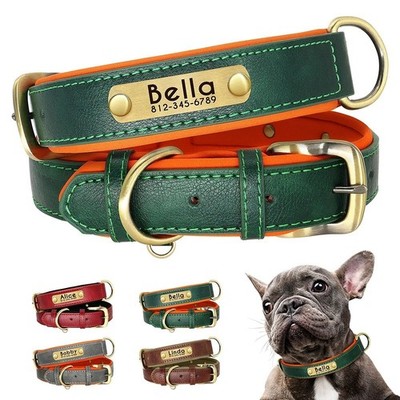 Soft Leather Personalized Dog Collar ID Tag Engraved for Small Medium Large Dogs