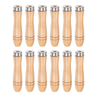 ZAPLYTE 12pcs Wooden File Handle 4.25" 5mm Round Hole Handles with Collar for 8" Files