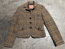 Vintage Y2k United Colors Of Benetton Tweed Brown Cropped Blazer Office Siren S