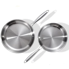 Set of 2 18/8 Stainless Steel Frying Pans, 10 and 12 Inches, with Lids for Ki...