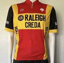Raleigh Creda Maglia Ciclismo Rosso Giallo 3/4 Zip Strada Bici Shirt Descente Tg Lg