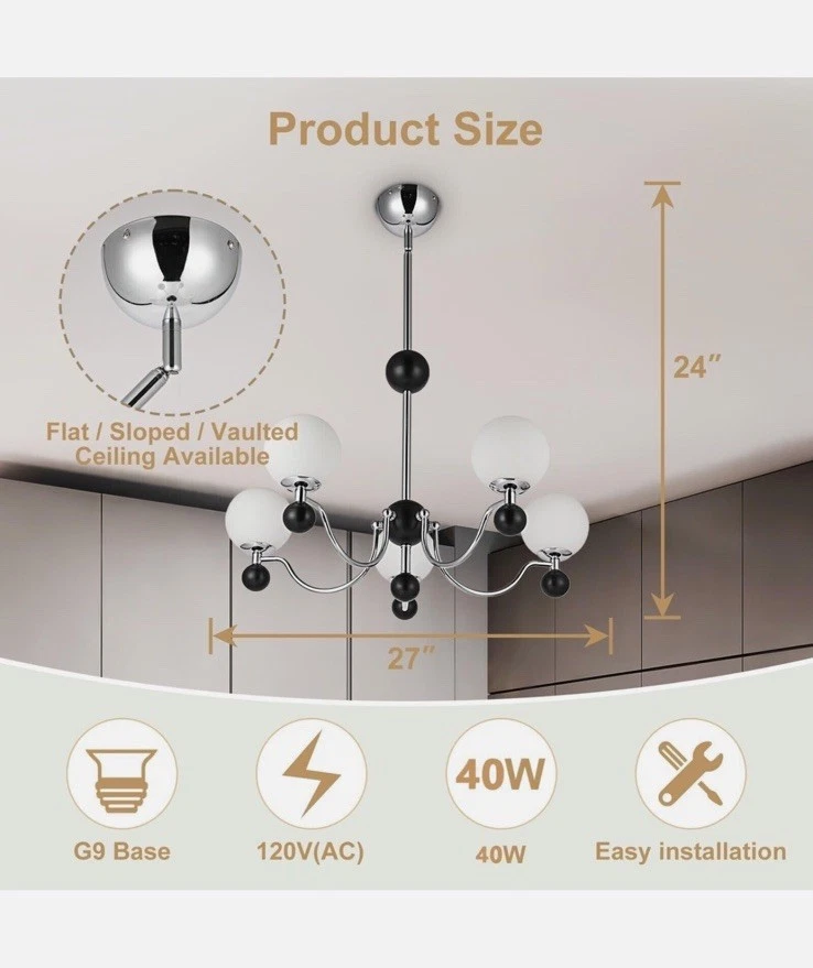 Lámpara de araña Wansi Globe: araña moderna Sputnik cromada - Foto 3 de 4