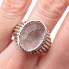 925 Sterling Silver Vintage Real Clear Quartz Modernist Oxidized Ring Size 9.75