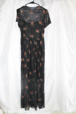 Goth Dark Sheer Floral Maxi Dress Womens M Black Rose Mesh Overlay NWT