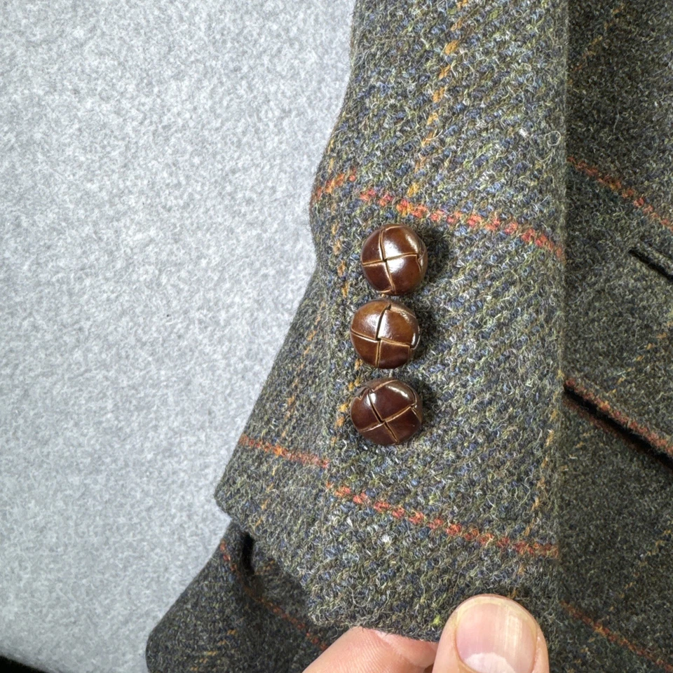 Vintage Orvis Harris Tweed Wool Blazer Sport Coat 38R Brown Green Overcheck USA - Image 4 of 4