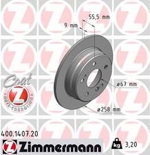 2x Bremsscheibe COAT Z ZIMMERMANN 400.1407.20 f&uuml;r MERCEDES W201 W124 C124 S124