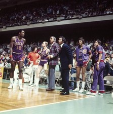 Phoenix Suns Curtis Perry on court with assistant coach Al B - 1976 Old Photo