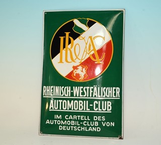 uralte Rheinisch Westfälische Automobil Club Emaille Tafel gegr. 1901