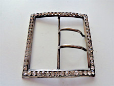 LARGE FRENCH ART DECO SILVER PLATE W RHINESTONES BELT BUCKLE