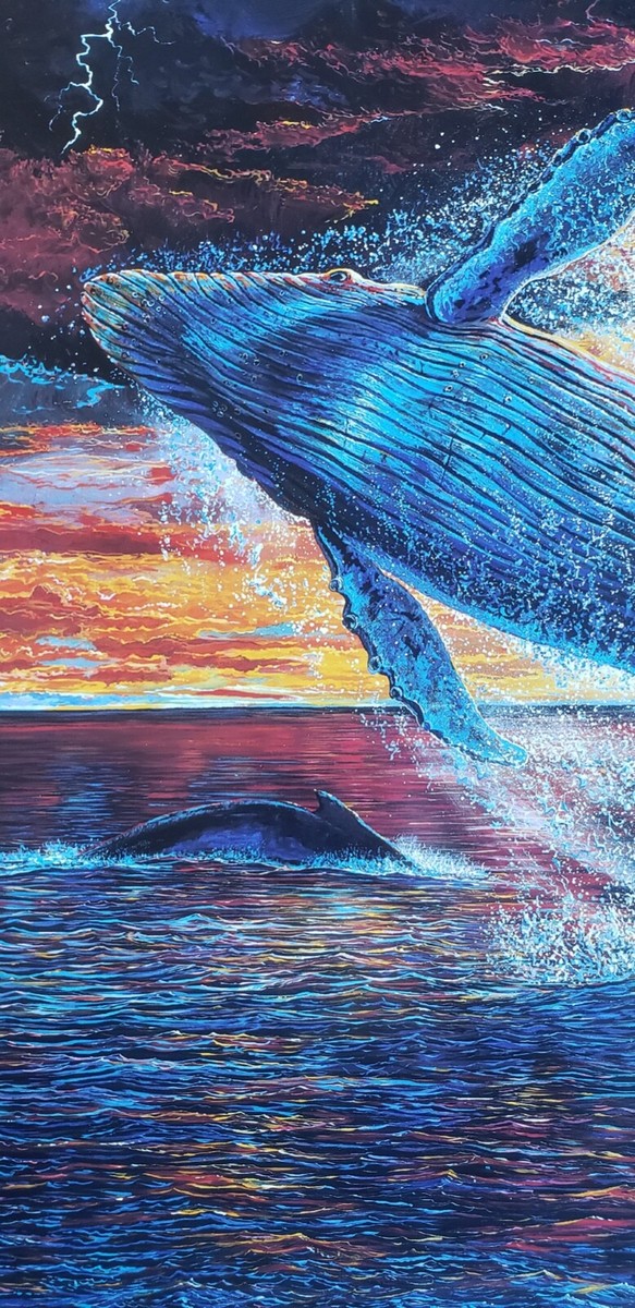 Robert Lyn Nelson HAND SIGNED whale breaching ocean sea sunset