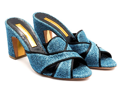 Rupert Sanderson Womens Iridescent Blue Block Heel Open Toe Shoes Siz EU 36 US 6