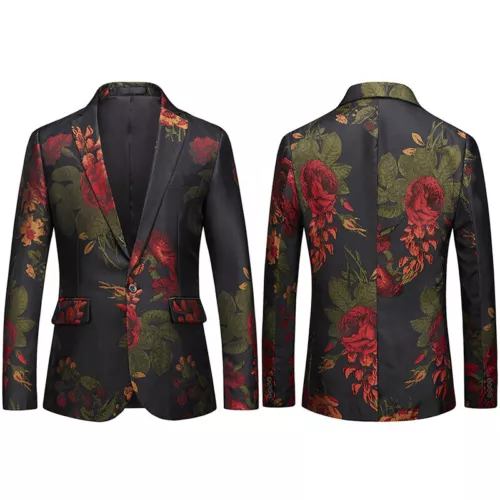 Men Business Floral Suit Blazer Dress Jacket Pocket Casual Party Cocktail Jacket - Bild 4 von 9