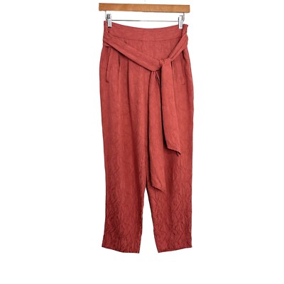 Anthropologie Ett:twa Womens Aubade Tie Waist Textured Cropped Pants Sz 0 Red