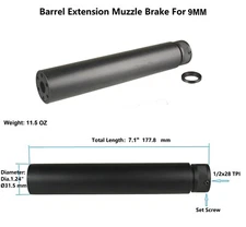 Aluminum Linear Muzzle Brake 1/2X28 TPI Barrel Extension Tube For 9 mm,US Seller