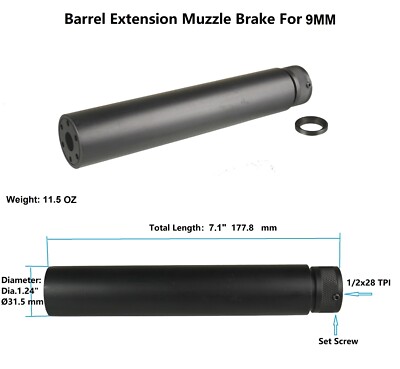 Aluminum Linear Muzzle Brake 1/2X28 TPI Barrel Extension Tube For 9 mm ...