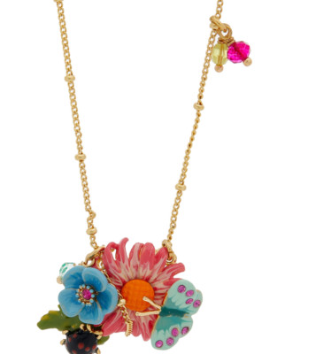 LES NEREIDES PARIS BUTTERFLY BUG FLOWER NECKLACE RRP £120 HAND ENAMELED