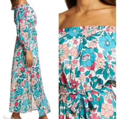 charles henry maxi dress Charles Henry Tie Sleeve Cold Shoulder Gauze Maxi Dress Cream Boho Small Garden