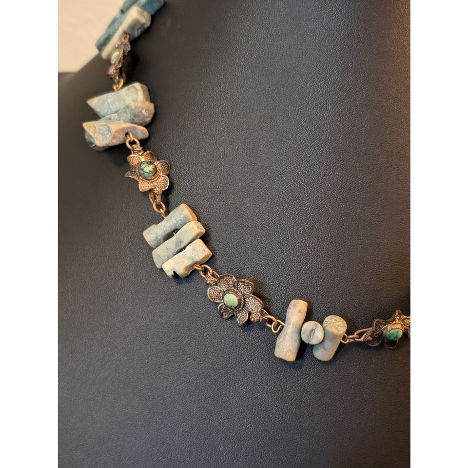 Vintage Rustic Pale Blue Green Stone Flower Necklace Bracelet Set eBay