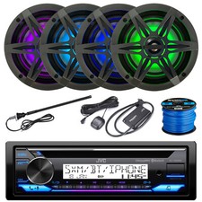 JVC Bluetooth CD Receiver, Cover, 4x 6.5" LED Speakers , XM Tuner, Antenna, Wire