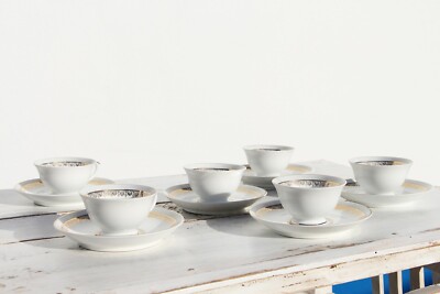 1930s Art Deco Porcelain Set of Six Coffee Cups & Saucers, Vista Alegre Portugal