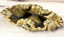 Vintage MCM Glazed Green Ceramic Leaf Style Serving Centerpiece Bowl Dish