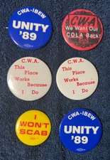 6 ~ CWA Communication Workers of America Union Button Pin Badges ~ ~ ~ Listing L