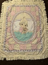 Vintage Precious Moments Fancy Blanket Quilt with Satin Trim