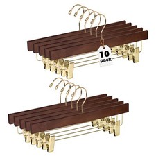 Wooden Pants Hangers - 10-Pack Swivel Hook Cloth Hanger Set - Lotus Wood Skir...