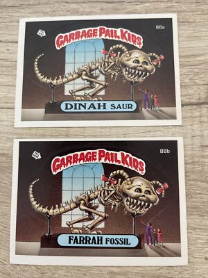 1986 GARBAGE PAIL KIDS Series 3, 88a DINAH SAUR, 88b FARRAH FOSSIL