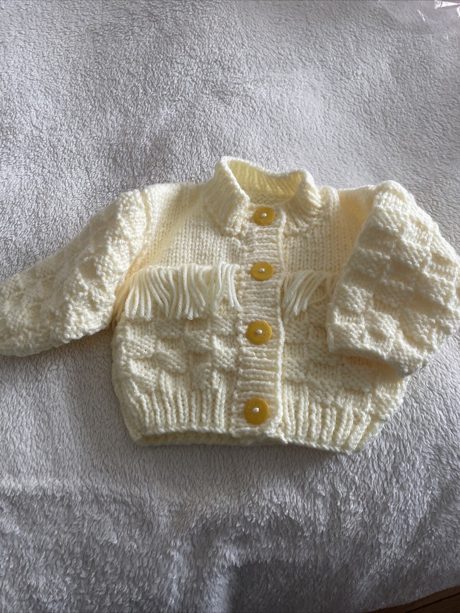 Hand Knitted Baby Girl Aran Cardigan 3-6 Months Yellow With