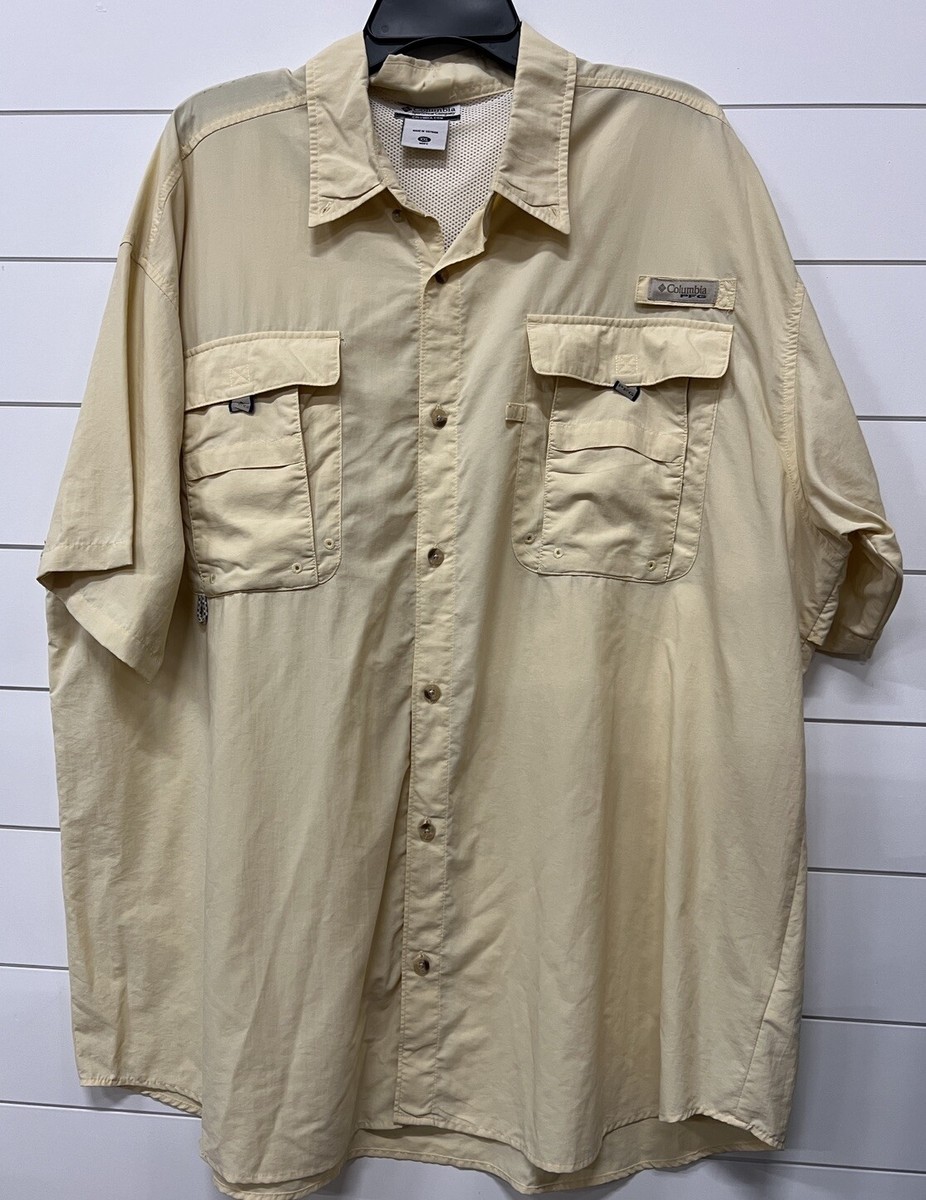Columbia PFG Fishing Shirt Mens Sz XXL Yellow Omni-Wick Sun Protection