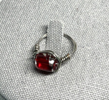 Artisan Silver Wire Wrapped Red Bead Ring Size 6.25 - Handmade