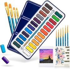 Bianyo Watercolor Paint Set with 24 Colors 10 Watercolor Brushes Gift Case