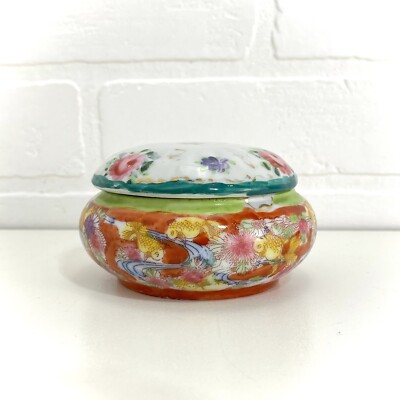 Small Boho Floral Ceramic Container. Colorful Dresser Top Organizer. Shower Gift