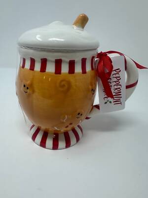 Peppermint Square Gingerbread Mug with Lid, Gingerbread Kitchen - NEW