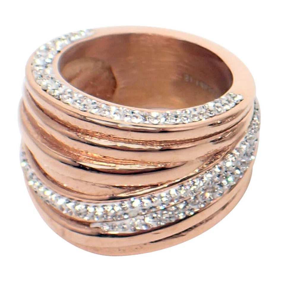 Edelstahl Ring Damen XL Modern Band Ring silber rosegold Strass Beauty Vintage - Bild 3 von 4