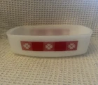 VINTAGE FEDERAL MILK GLASS RED/WHITE GINGHAM FLOWER LOAF PAN CASSEROLE DISH USA