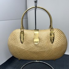 1970  s Kidney Bean Woven Brass Top Handle Handbag With Brass Feet EUC