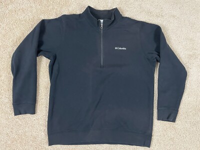Columbia 1/2 Zip Sweatshirt Mens Large Stretch Rib Lined Mock Neck Logo Black