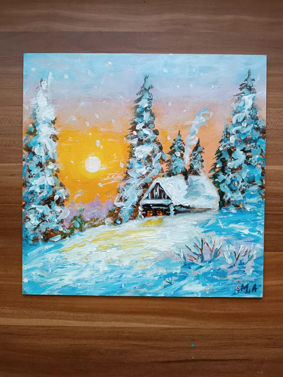 Winter Home Acrylic Painting Winter Landscape Canvas Art