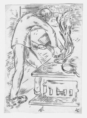 Letterio Calapai Signed Pencil Drawing Stoking Stove Maine Woods + Catalog